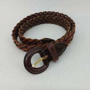 Women's belt Braided Brown Genuine Leather Size Small Casual Classic 32"